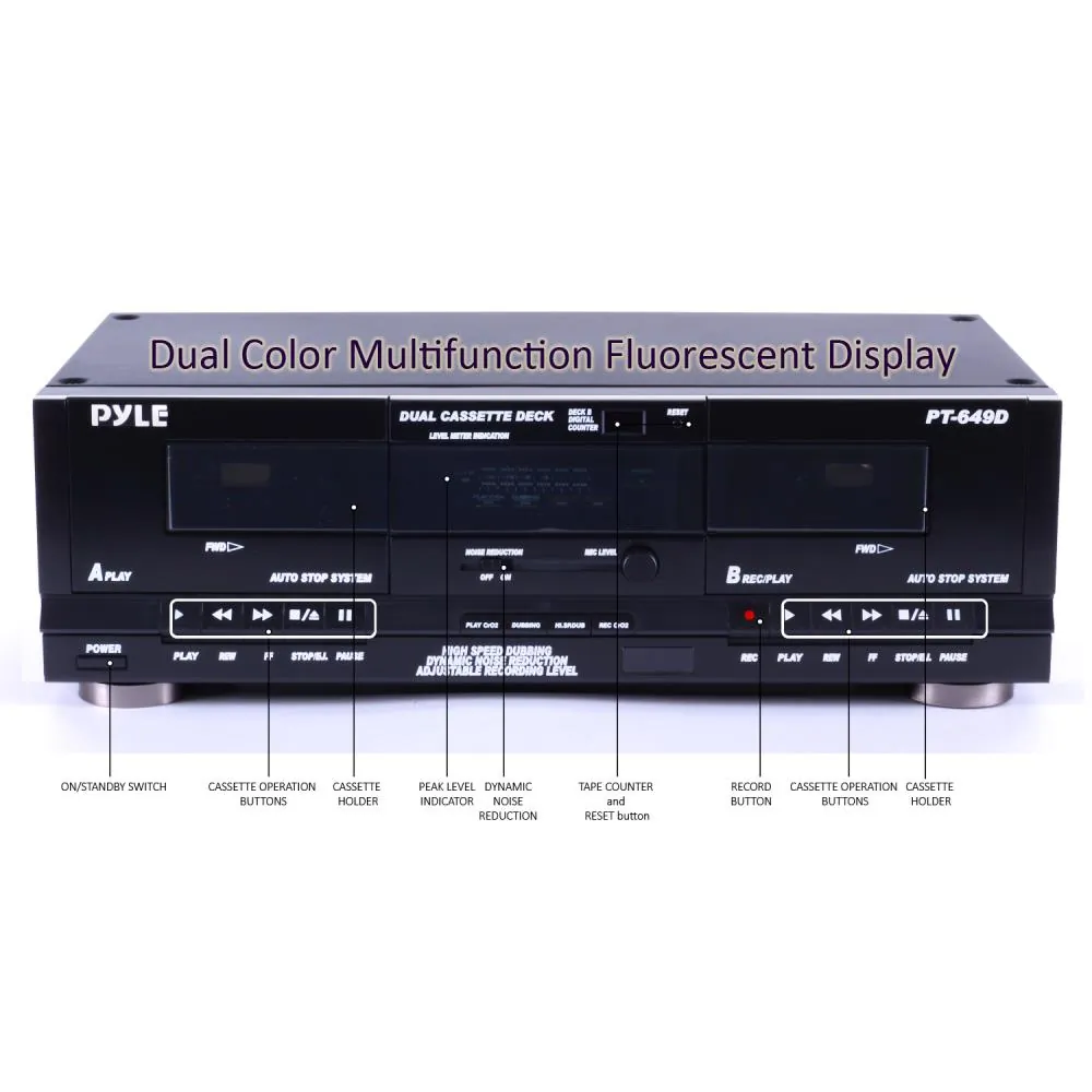 PYLE PT649D — Pyle(R) PT649D Dual Cassette Deck