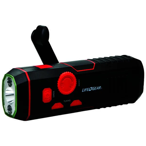 LIFE+GEAR LG38-60675-RED — Life+Gear LG38-60675-RED 120-Lumen Stormproof USB Crank Flashlight & Radio
