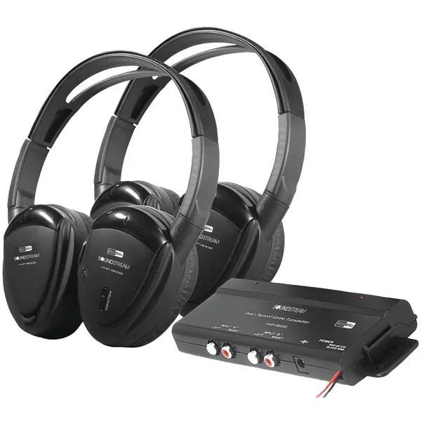POWER ACOUSTIK HP-902RFT — Power Acoustik HP-902RFT 2 Sets of 2-Channel RF 900MHz Wireless Headphones with Transmitter for Power Acoustik Mobile A/V Systems