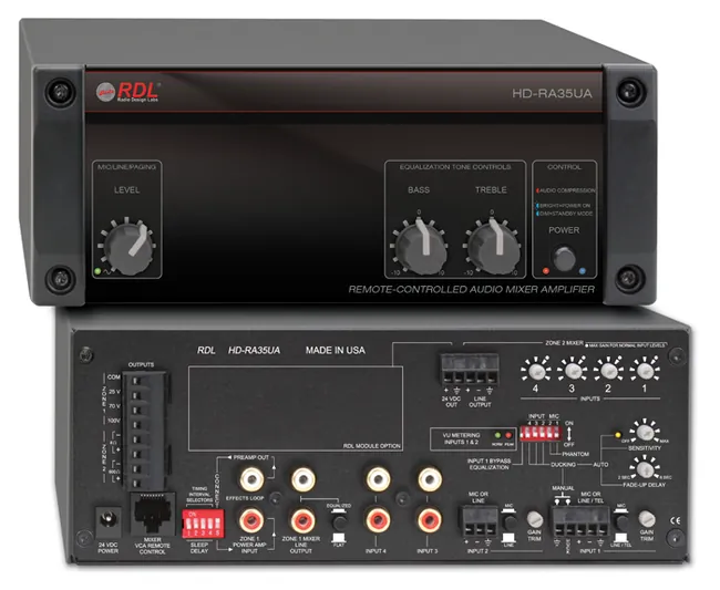 RDL HD-RA35UA - 35 Watt Remote Mixer Amplifier with Versatile Outputs
