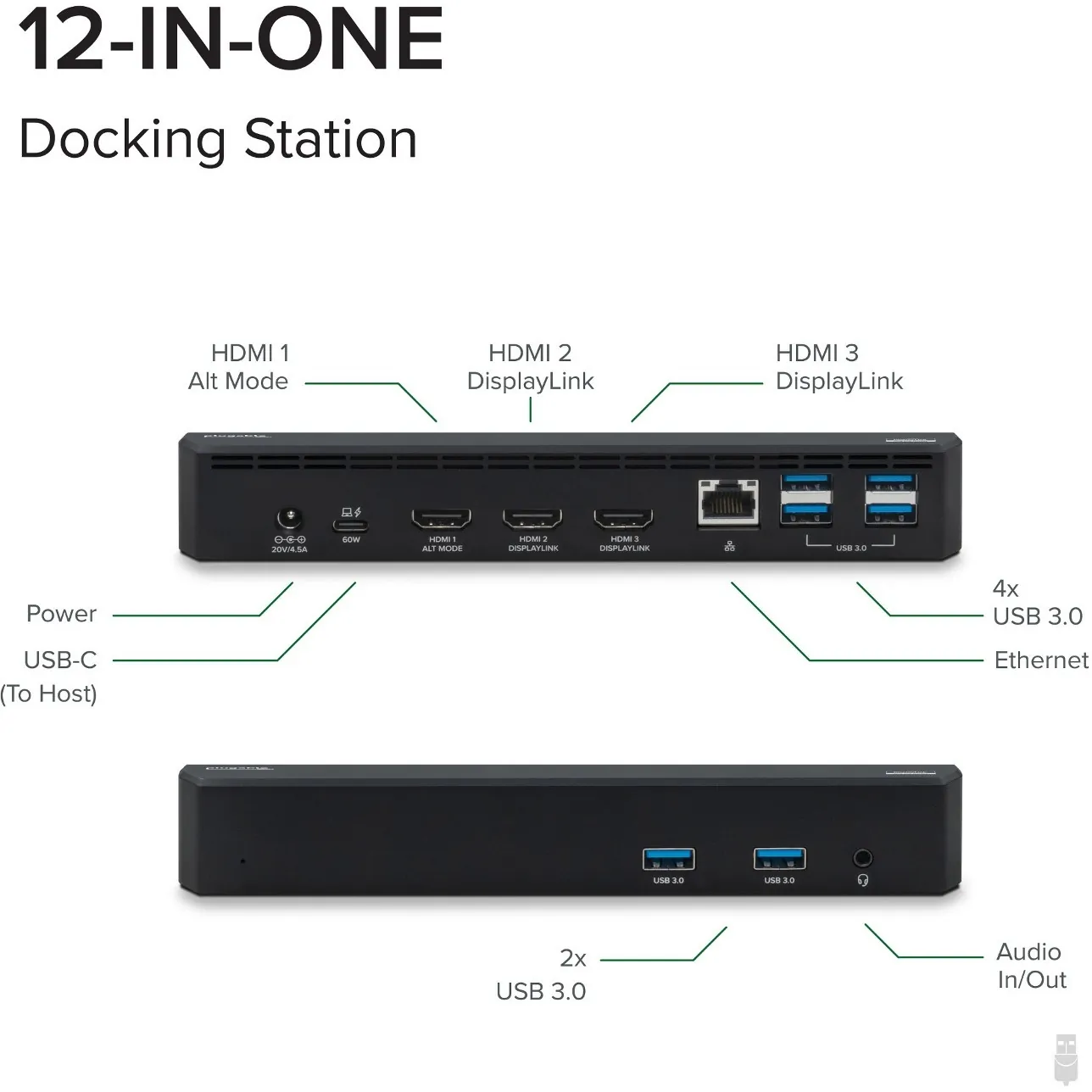 Plugable Technologies UD-3900PDZ — USB C TRIPLE DISPLAY DOCKING STATION WITH LAPTOP CHARGING, THUNDERBOLT 3 OR USB