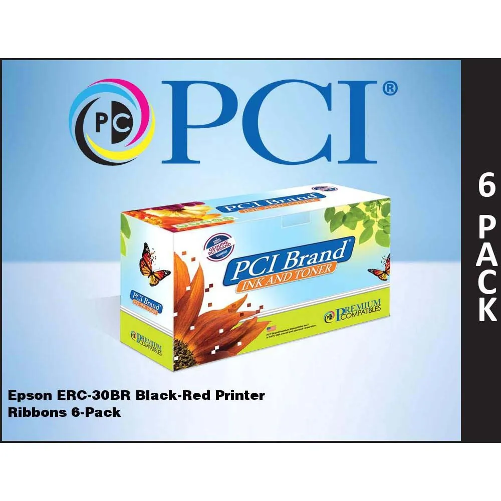 PCI ERC30BRPC — PCI BRAND COMPATIBLE EPSON ERC-30BR, ERC34BR ERC38BR BLACK AND RED RIBBONS (BOX