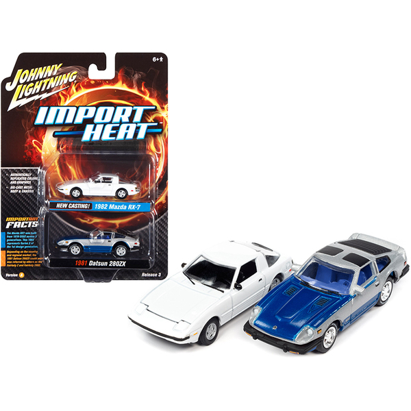 Johnny Lightning JLPK014-JLSP169A - 1982 Mazda RX-7 White and 1981 Datsun 280ZX Blue and Silver 