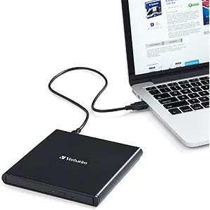 VERBATIM 98938 — External Slimline CD/DVD Writer - DVD+-R/+-RW Support/24x CD Rewrite/8x DVD Rewrite - Double-layer Media Supported - USB 2.0 - Slimline
