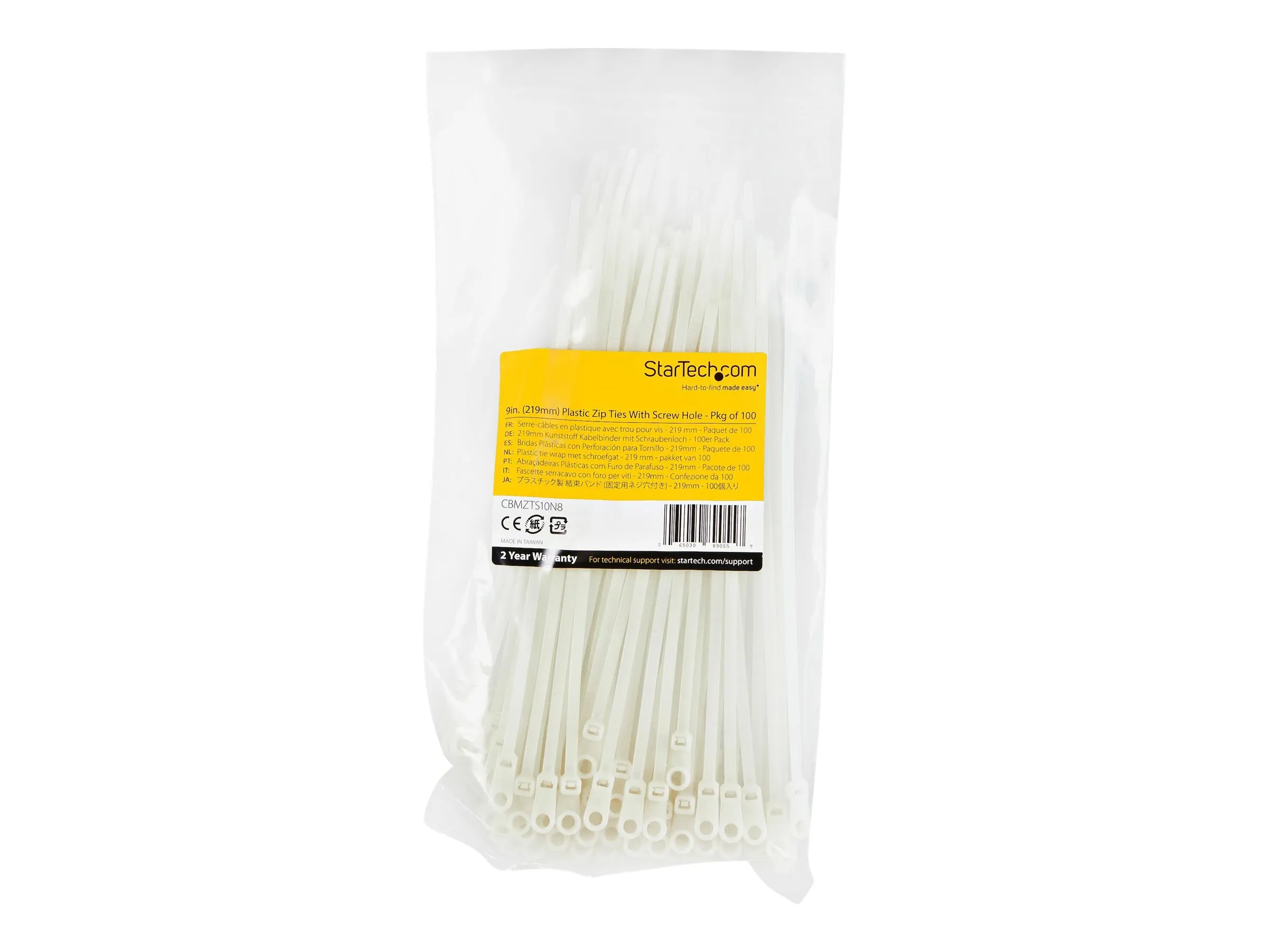 STARTECH CBMZTS10N8 — 8" CABLE TIES W/ MOUNTING HOLE, 100 PACK