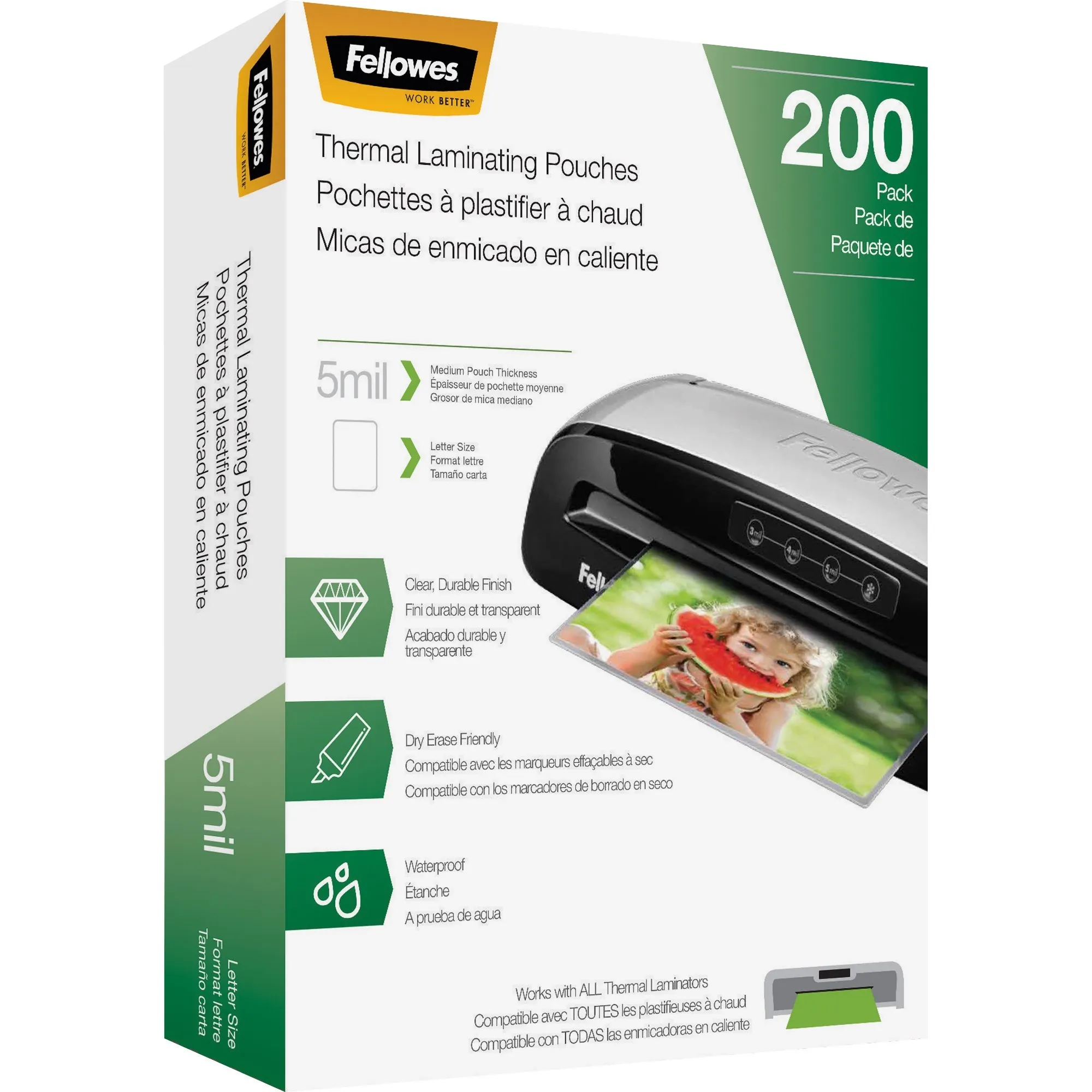 FELLOWES 5743601 — THERMAL LAMINATING POUCHES - LETTER, 5 MIL, 200 PACK
