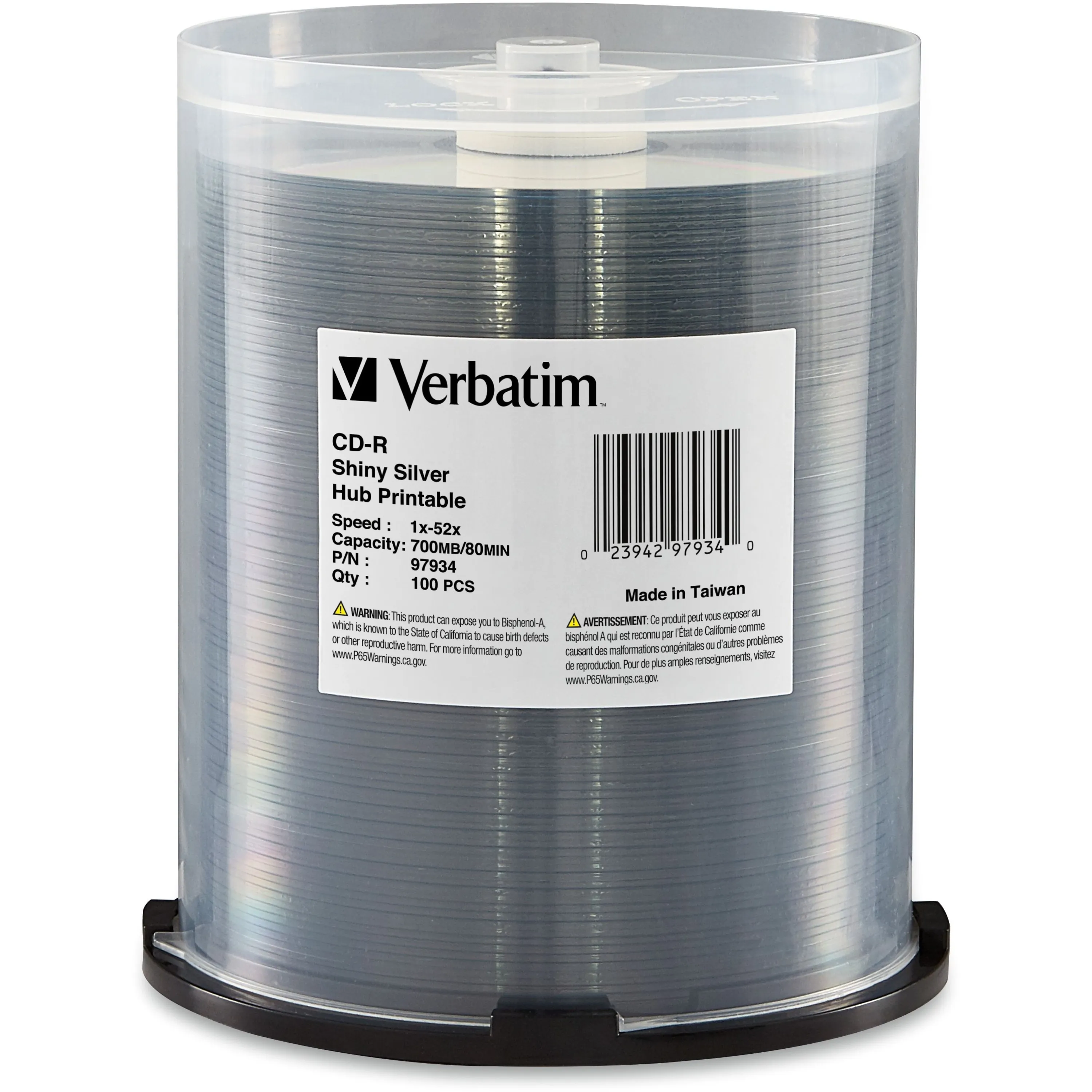 VERBATIM 97934 — Verbatim 700MB CD-R Discs, 52X, Silk Screen Printable, 100PK