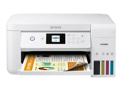EPSON C11CJ63203 — Epson WorkForce ST-C2100 Wireless Inkjet Multifunction Printer - Color - Copier/Printer/Scanner - (5760 x 1440 dpi class) - Automatic Duplex Print - Up to 3000 Pages Monthly - 100 sheets Input - Color Flatbed Scanner - 1200 dpi Optical Scan - Wireless LAN - Wi-Fi Direct, Epson Connect, Apple AirPrint, Chrome OS, Android Printing, Fire OS, Mopria Print Service - USB - For Plain Paper Print