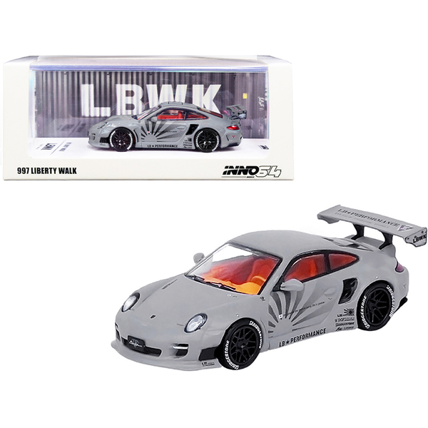 Inno Models IN64-997LB-MG - 997 LBWK Liberty Walk Matt Gray with Graphics 164 Diecast Mo