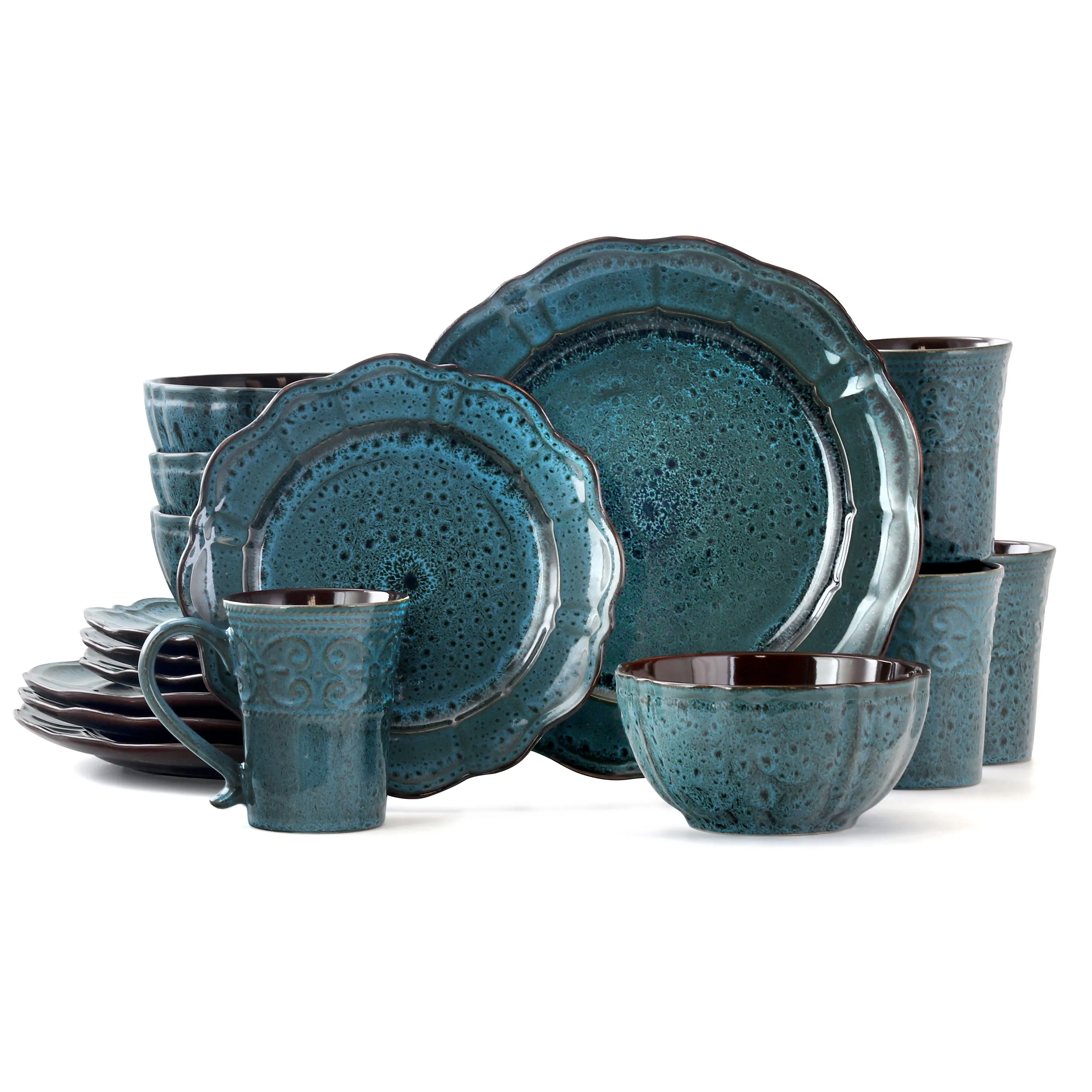 ELAMA EL-LAVISHBLUE16 — Elama Lavish Blue 16 Piece Dinnerware set with Complete Setting for 4
