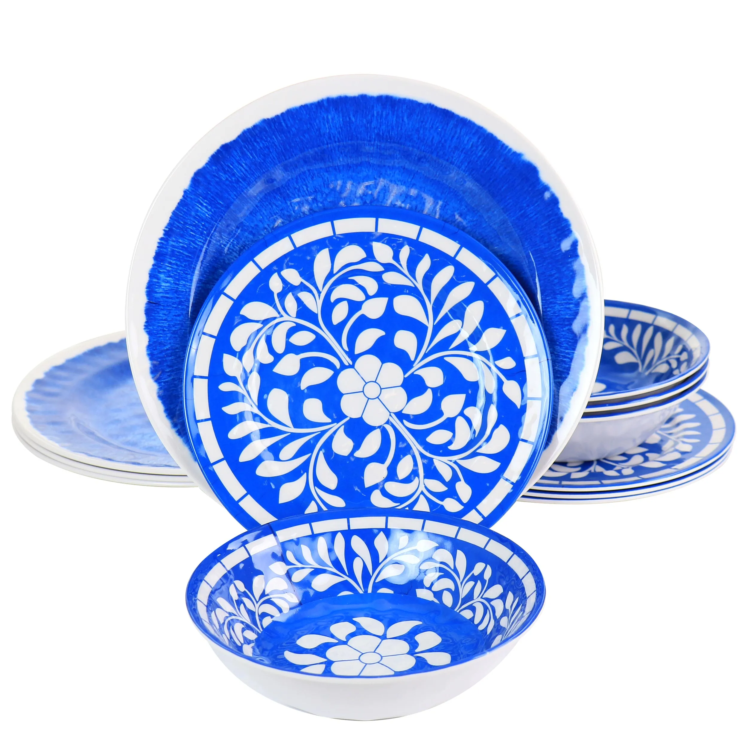 ELAMA EL-NELLY — Elama Nelly 12 Piece Melamine Dinnerware Set in Blue