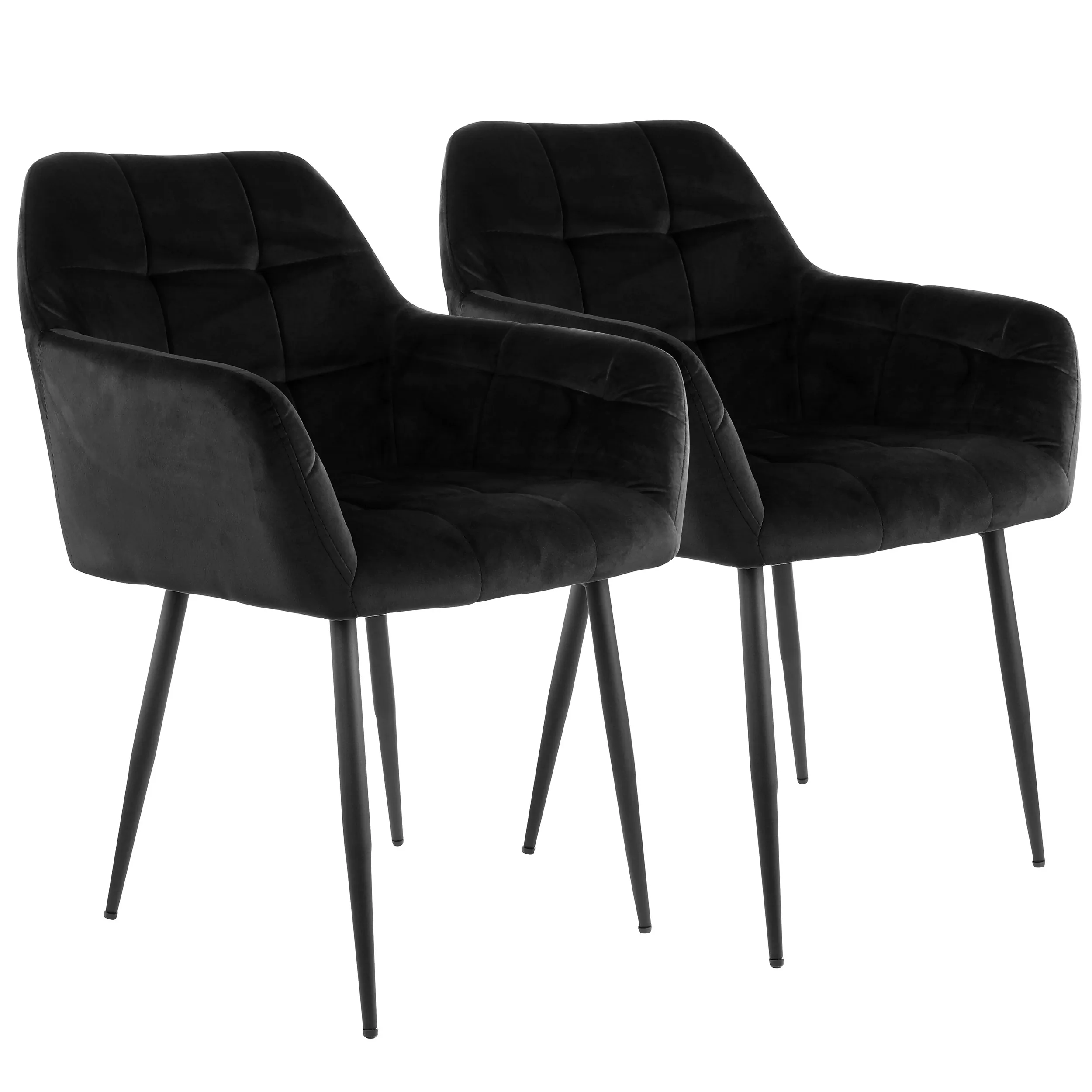 ELAMA ELM-214A-BLK — Elama 2 Piece Velvet Tufted Accent Chair in Black with Black Metal Legs