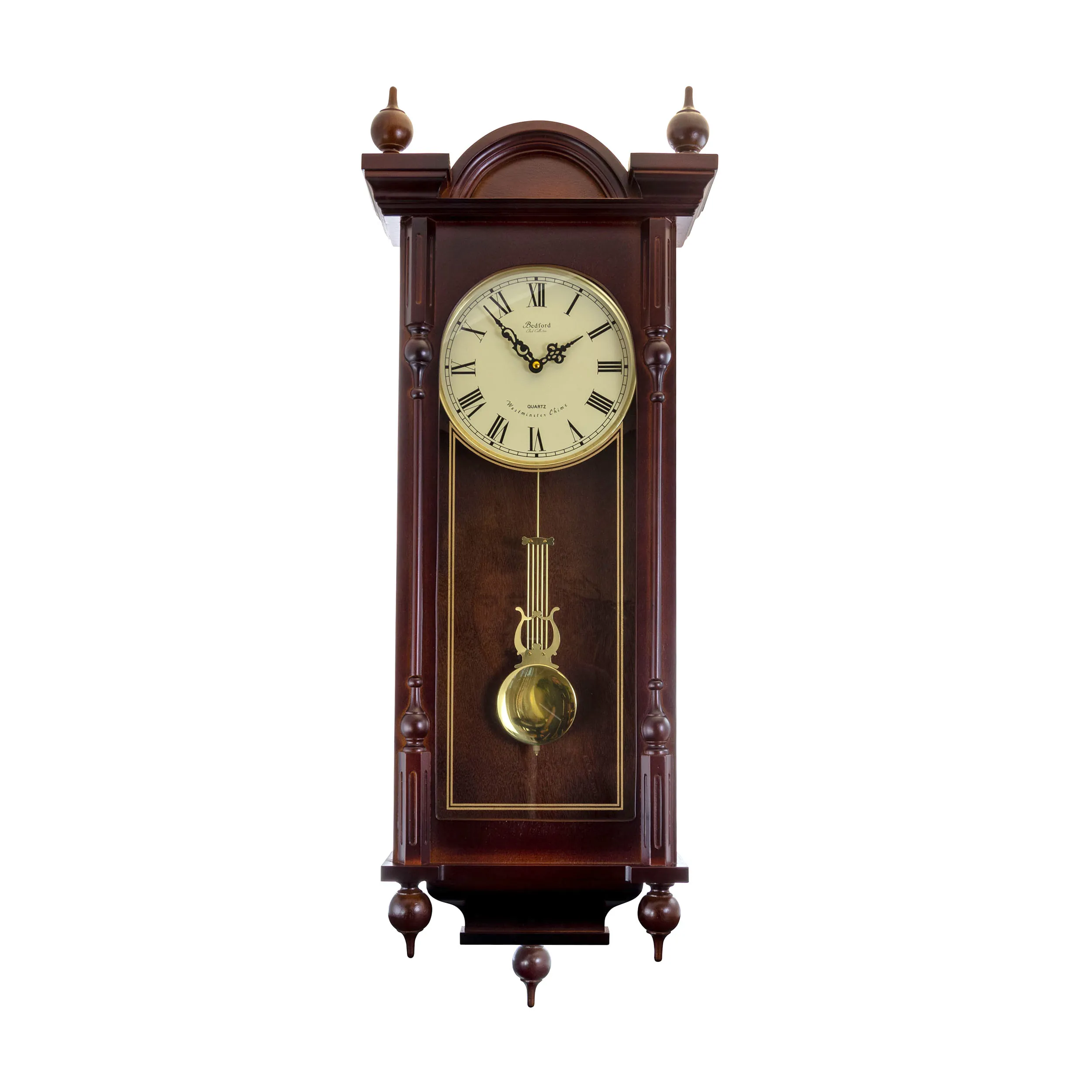 BEDFORD BED-LUCIEN — Bedford Clock Collection Grand 31 Inch Chiming Pendulum Wall Clock in Antique Mahogany Cherry Finish