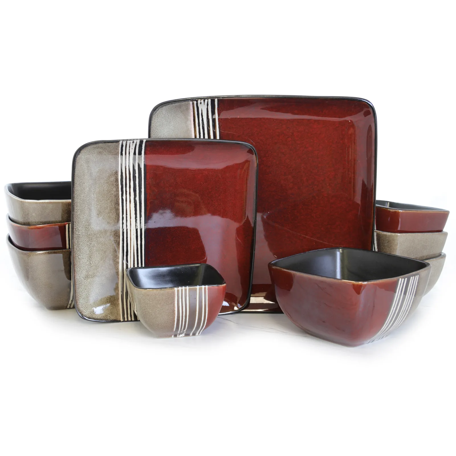 ELAMA ELM-DOWNTOWN16 — Elama Downtown Loft 16 Piece Double Bowl Stoneware Dinnerware Set with Service for 4