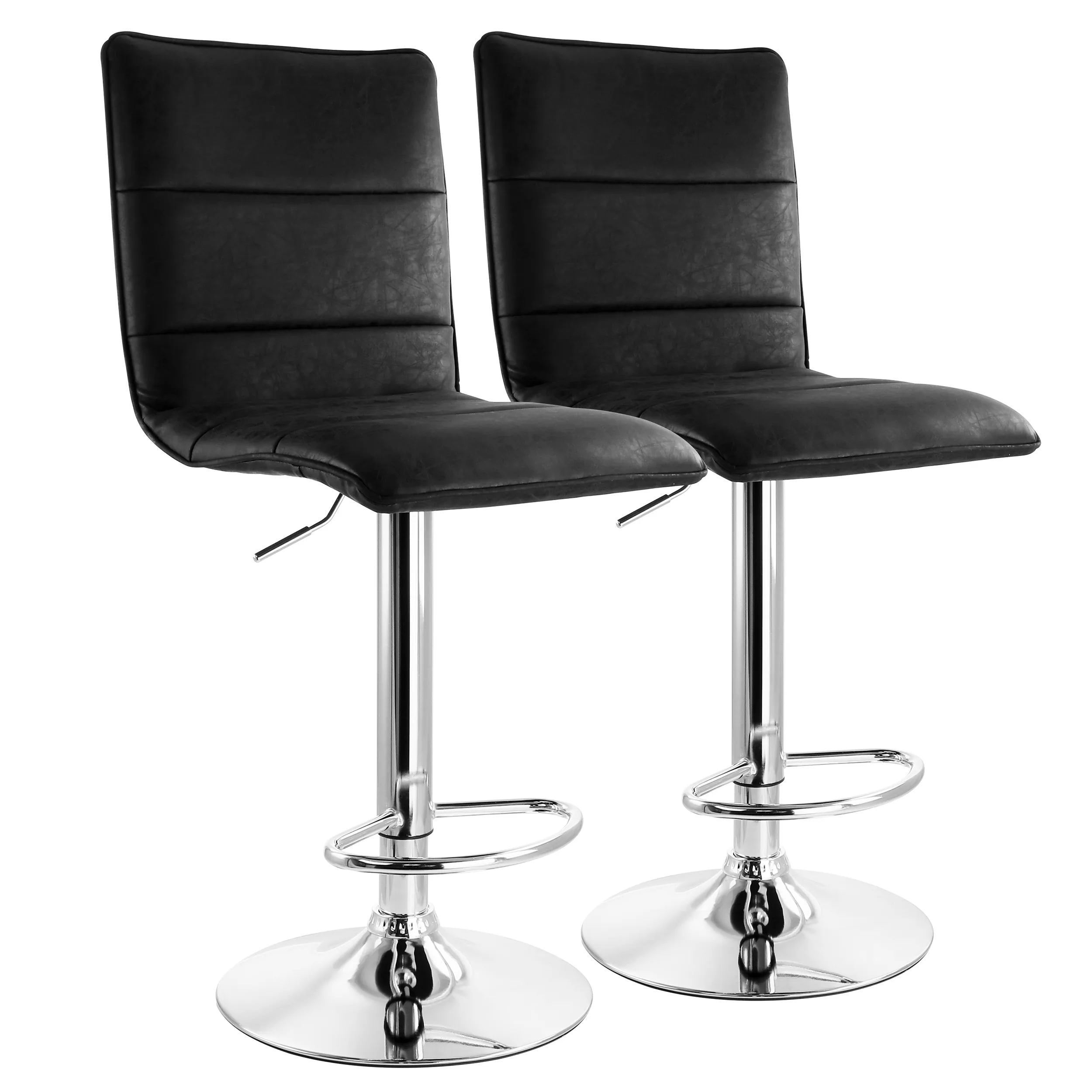 ELAMA ELM-7231-VBLK — Elama 2 Piece Vintage Faux Leather Adjustable Bar Stool in Black with Chrome Base