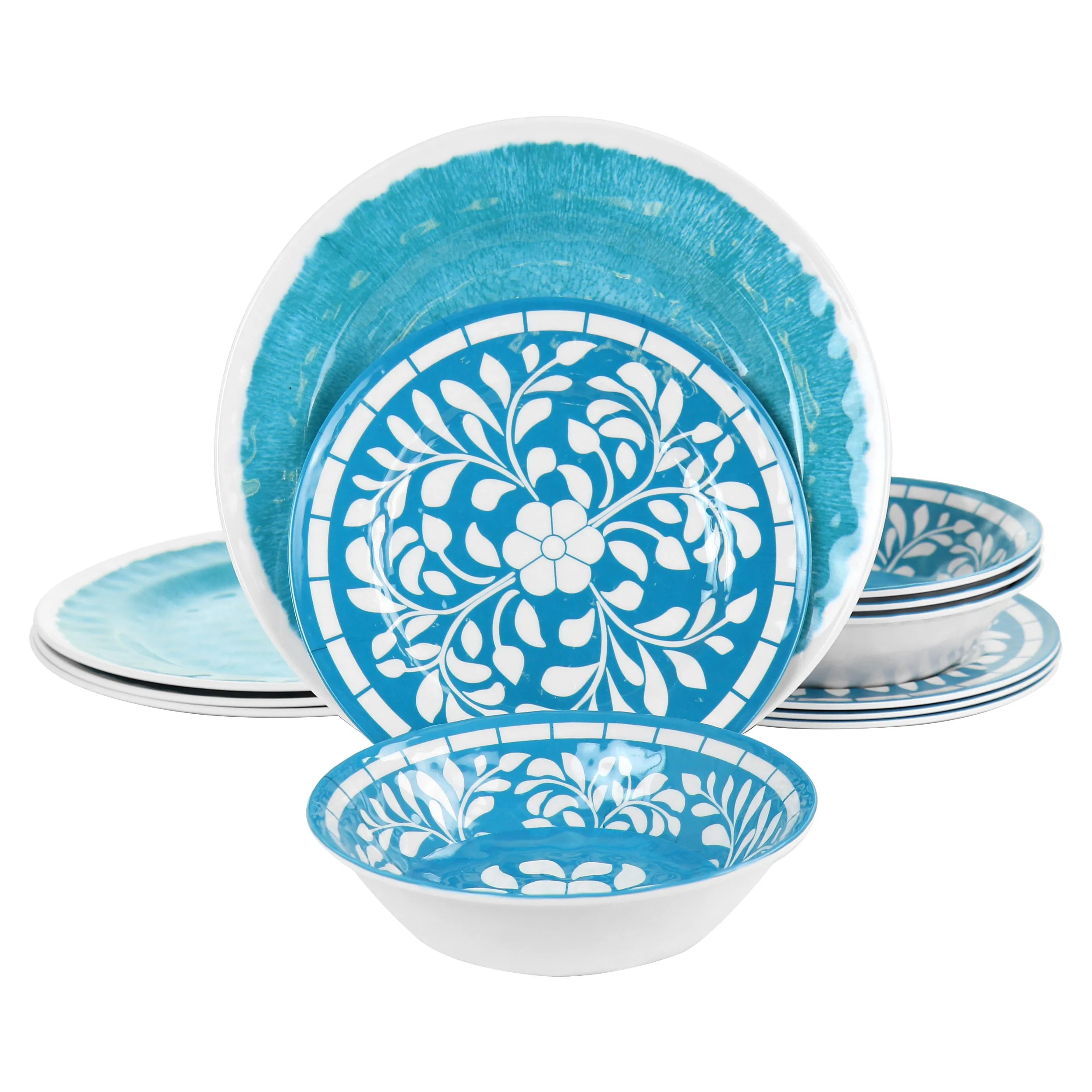 ELAMA EL-TELLY — Elama Telly 12 Piece Melamine Dinnerware Set in Teal