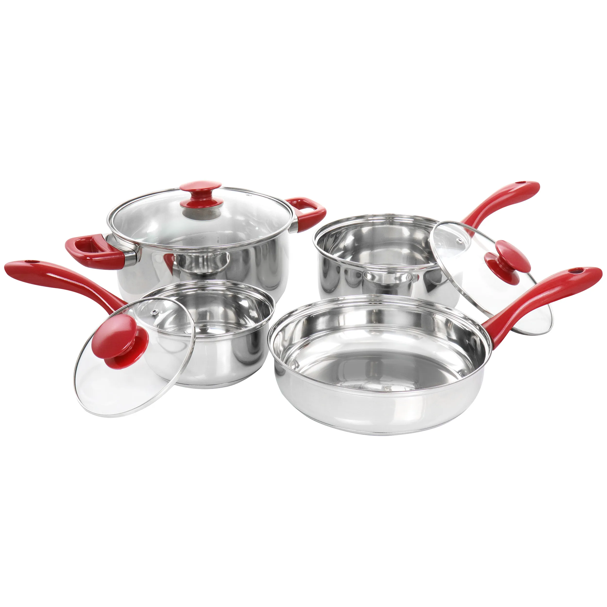 Gibson 127768.07 - Gibson Home Crawson 7-Piece Cookware Set with Red Handles