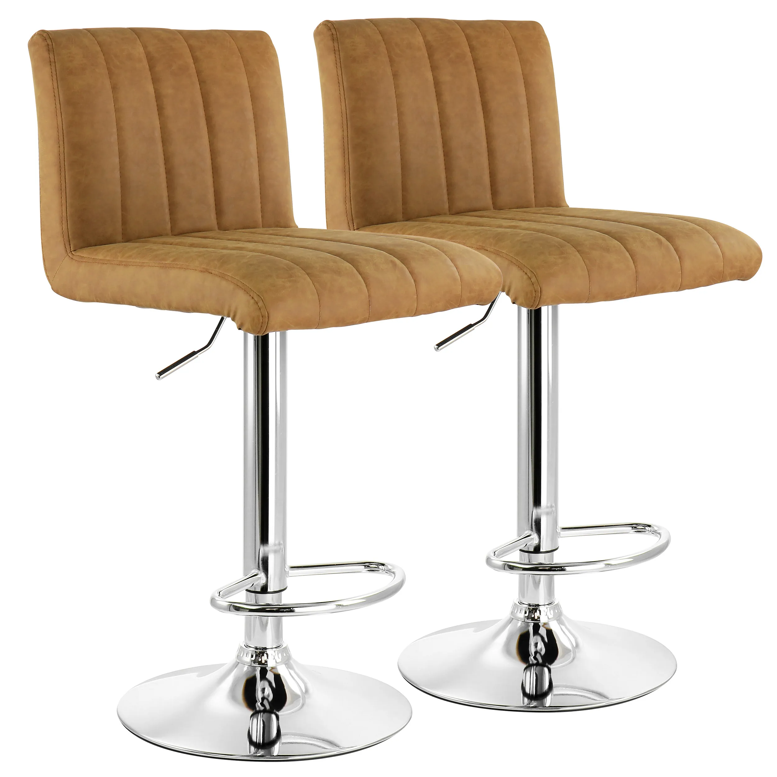 ELAMA ELM-7228-VCAMEL — Elama 2 Piece Vintage Faux Leather Adjustable Bar Stool in Camel