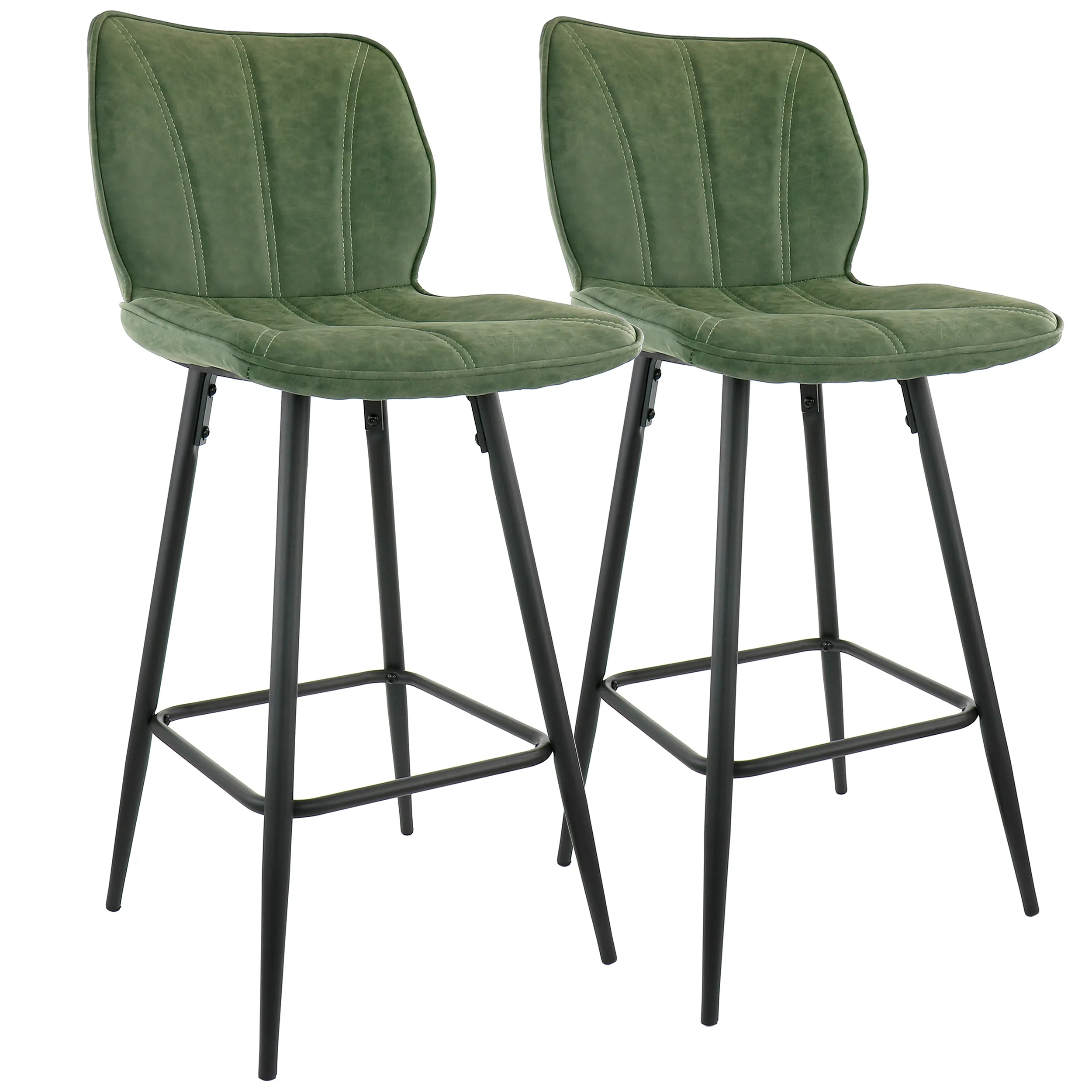 ELAMA ELM-799-37B-GRN — Elama 2 Piece Faux Leather Bar Chair in Green with Metal Legs