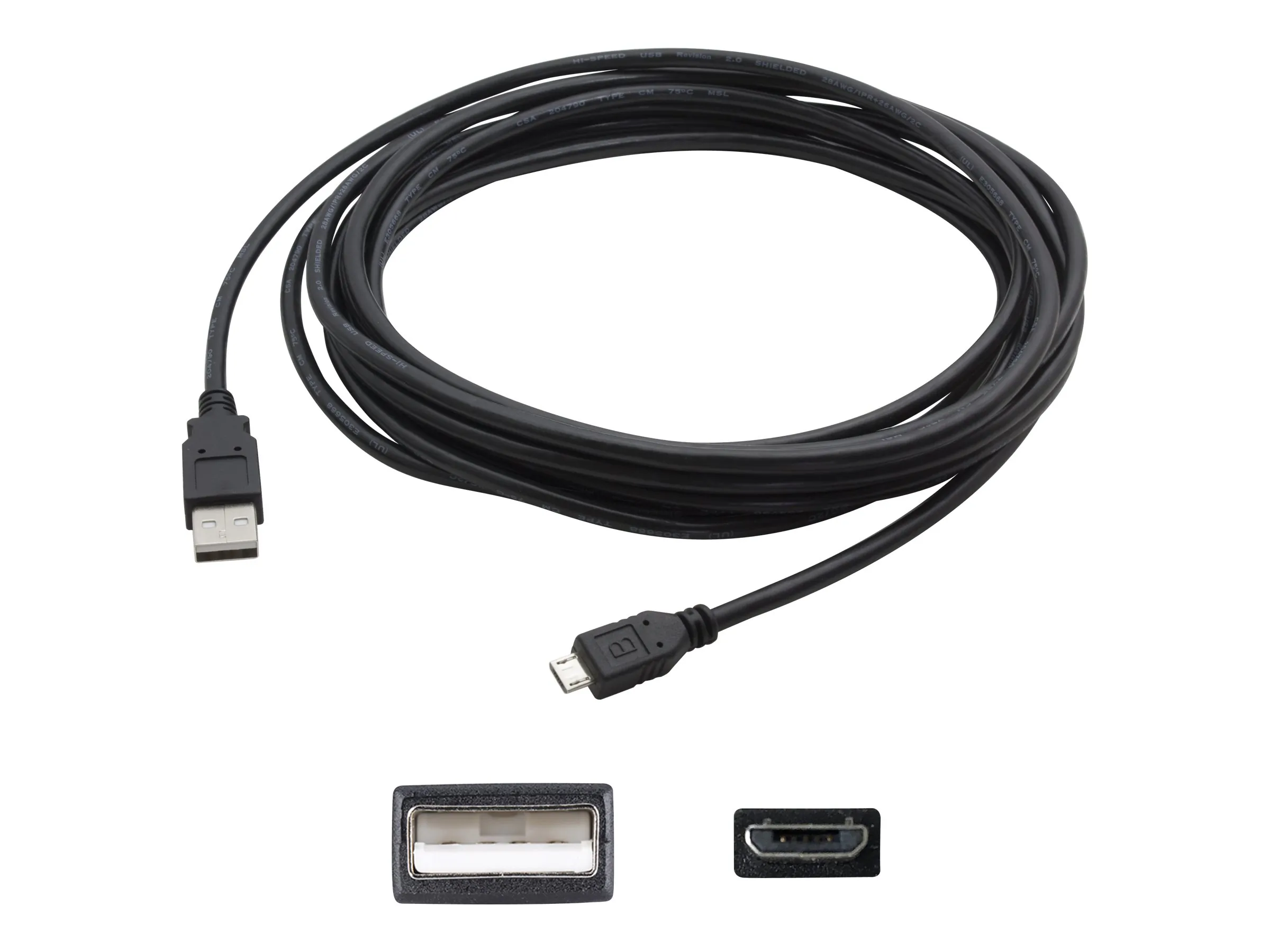 ADDON USB2MICROUSB15 — ADDON 4.57M (15.00FT) USB 2.0 (A) MALE TO MICRO-USB (B) MALE BLACK CABLE