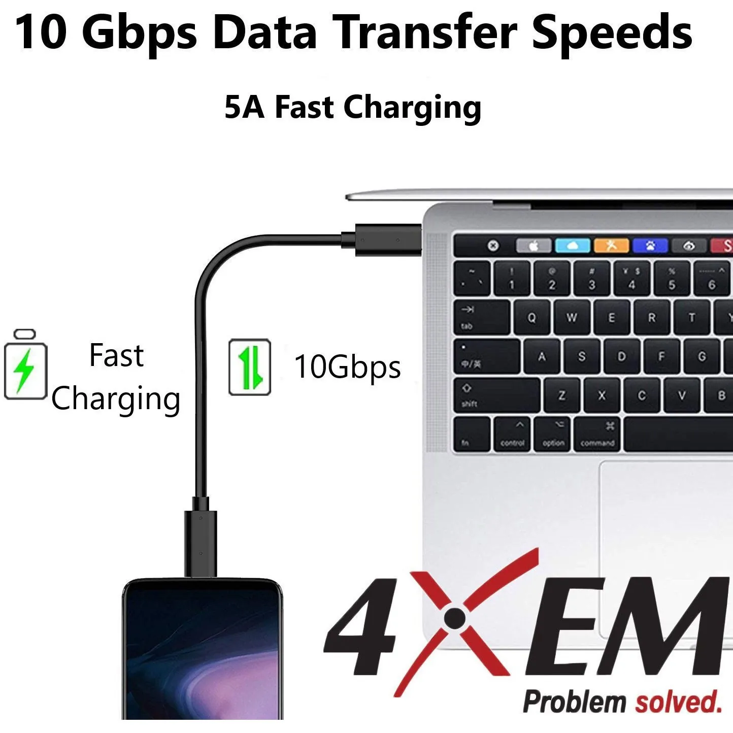 4XEM 4XUSBCC31G23W — 3FT USB-C to USB-C Cable - 10Gbps Data Transfer