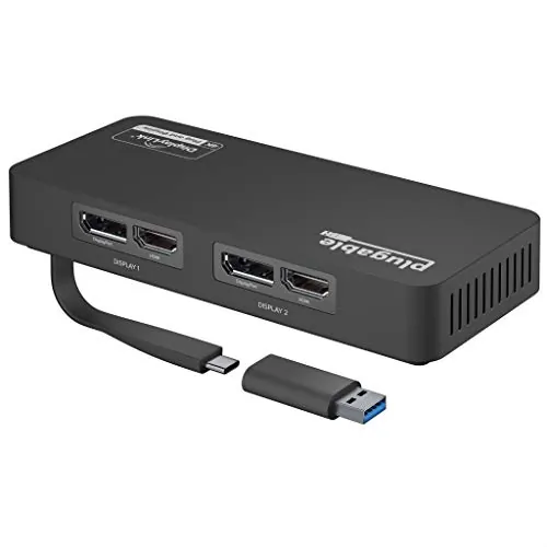 Plugable Technologies USBC-6950U — PLUGABLE 4K DISPLAYPORT AND HDMI DUAL MONITOR ADAPTER FOR USB 3.0 AND USB-C, COM