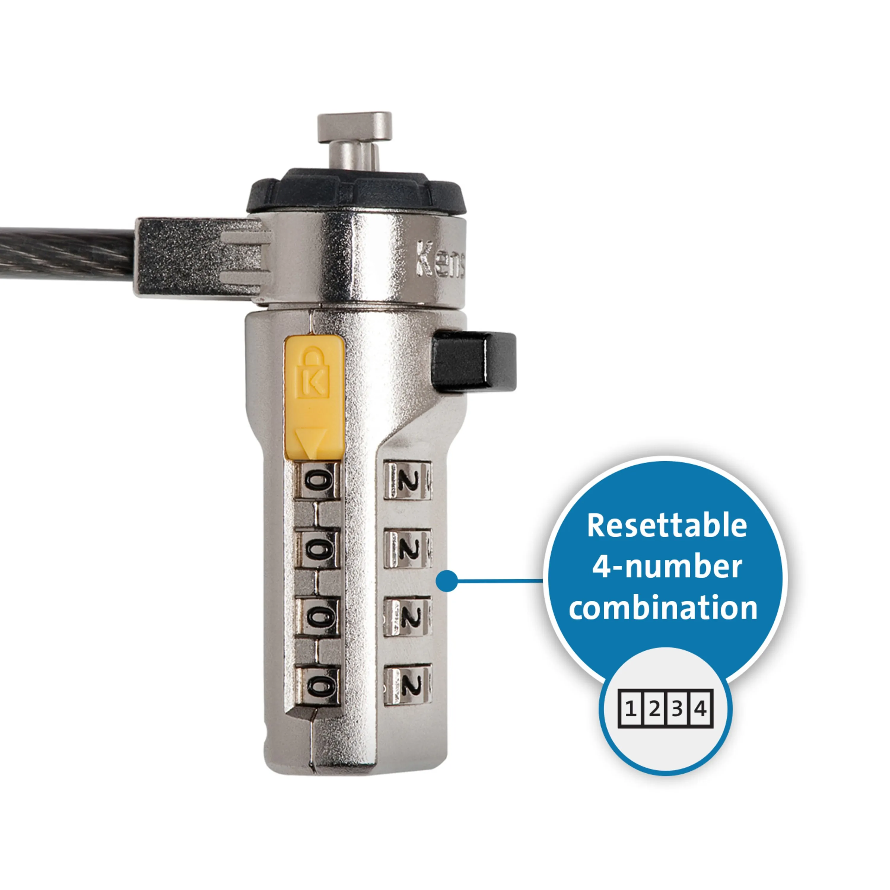 KENSINGTON K64673AM — Kensington Combination Laptop Lock - Resettable - 4-wheel - Gray - Carbon Steel, Steel - 6 ft - For Notebook