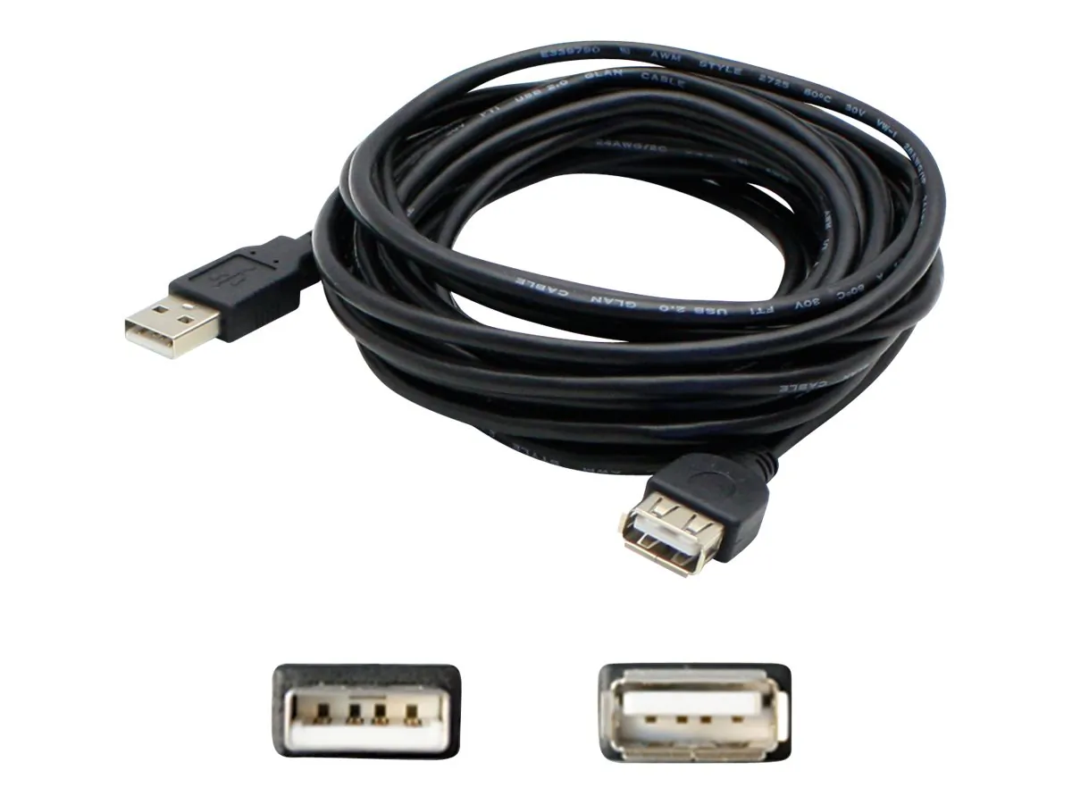 ADDON USBEXTAA30 — ADDON 30FT USB 2.0 (A) MALE TO USB 2.0 (A) FEMALE BLACK ACTIVE EXTENSION CABLE