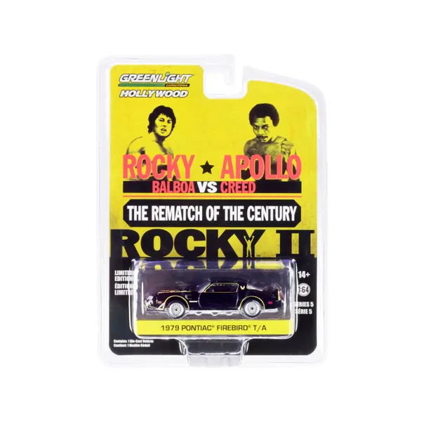 Greenlight 44650C — 1979 Pontiac Firebird Trans Am T/A Black with Hood Bird Rocky II (1979) Movie Hollywood Series Release 5 1/64 Diecast Model Car by Greenlight 44650C