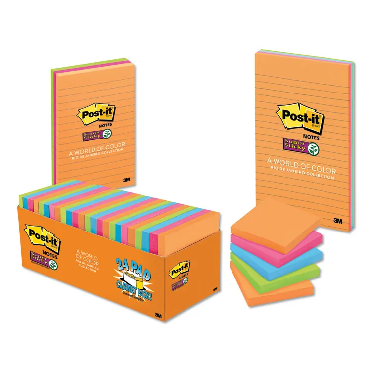 3M MMM 66024SSAU CP — Post-it® Super Sticky 4 x 6 List Notes - 4 x 6 - Rectangle - 45 Sheets per Pad - Multicolor - Sticky - 24 / Pack