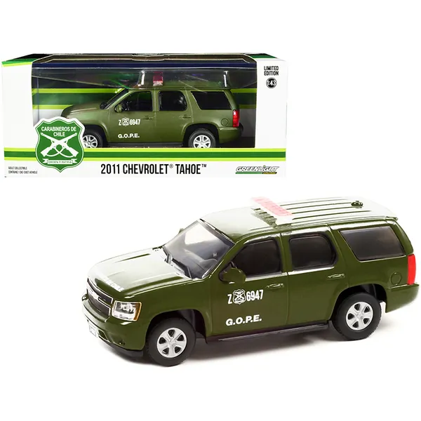 Greenlight 86620 — 2011 Chevrolet Tahoe Police Car Matt Green Carabineros de Chile G.O.P.E. Grupo de Operaciones Policiales Especiales 1/43 Diecast Model Car by Greenlight 86620