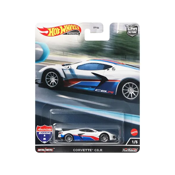 Hot Wheels HCK03 — Chevrolet Corvette C8.R Pearl White with Red and Blue Stripes American Scene Car Culture Series Diecast Model Car by Hot Wheels HCK03