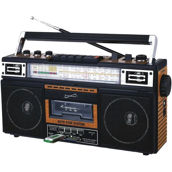 Supersonic SC-3201BT-WD - Supersonic SC-3201BT-WD Retro 4-Band Radio and Cassette Play