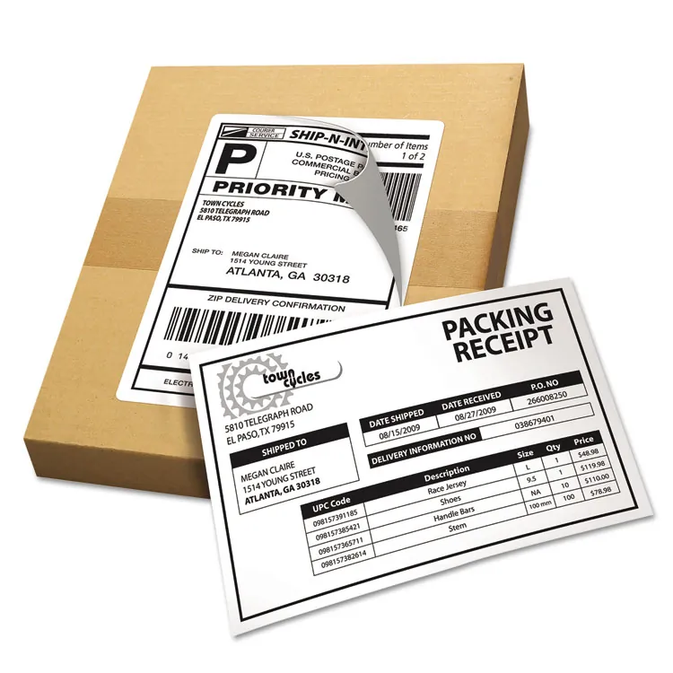 Avery Dennison CW20441 — Avery® White Shipping Labels w/ Receipt - Permanent Adhesive - Rectangle - Laser - White - Paper - 1 / Sheet - 50 Total Sheets - 50 Total Label(s) - 5