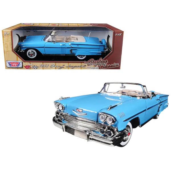 Motormax 73112BK-TC — 1958 Chevrolet Impala Convertible Black with Red Interior 1/18 Diecast Model
