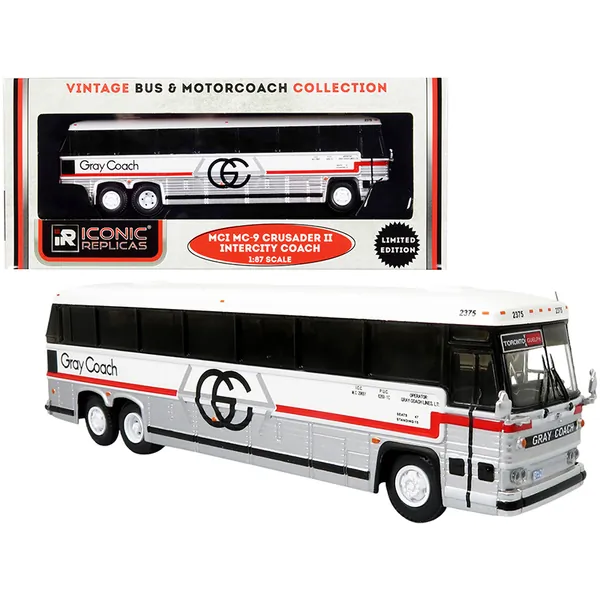 Iconic Replicas 87-0330 — 1980 MCI MC-9 Crusader II Intercity Coach Bus Toronto - Guelph Ontario (Canada) Gray Coach Vintage Bus & Motorcoach Collection 1/87 (HO) Diecast Model by Iconic Replicas 87-0330