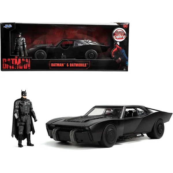 Jada Toys 32504 — Batmobile Matt Black with Lights with Batman Diecast Figurine The Batman (2022) Movie DC Comics 1/18 Diecast Model Car by Jada 32504
