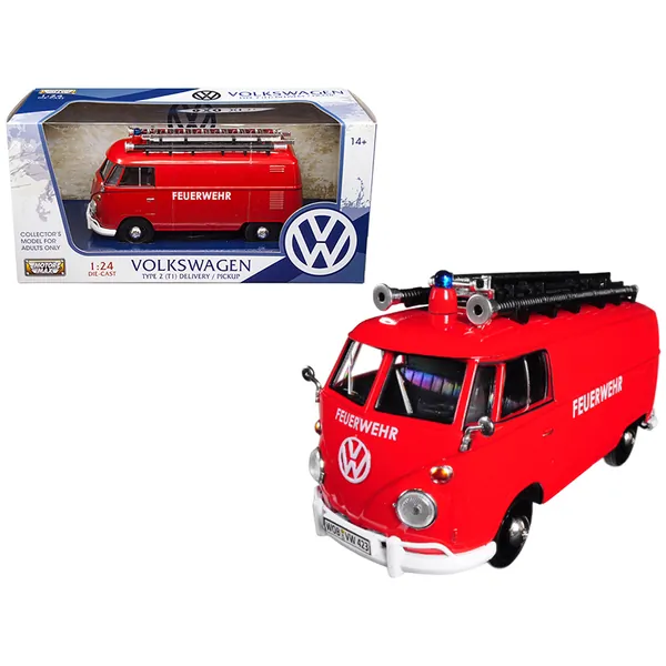 Motormax 79564 — Volkswagen Type 2 (T1) Fire Van Feuerwehr Red 1/24 Diecast Model Car by Motormax 79564