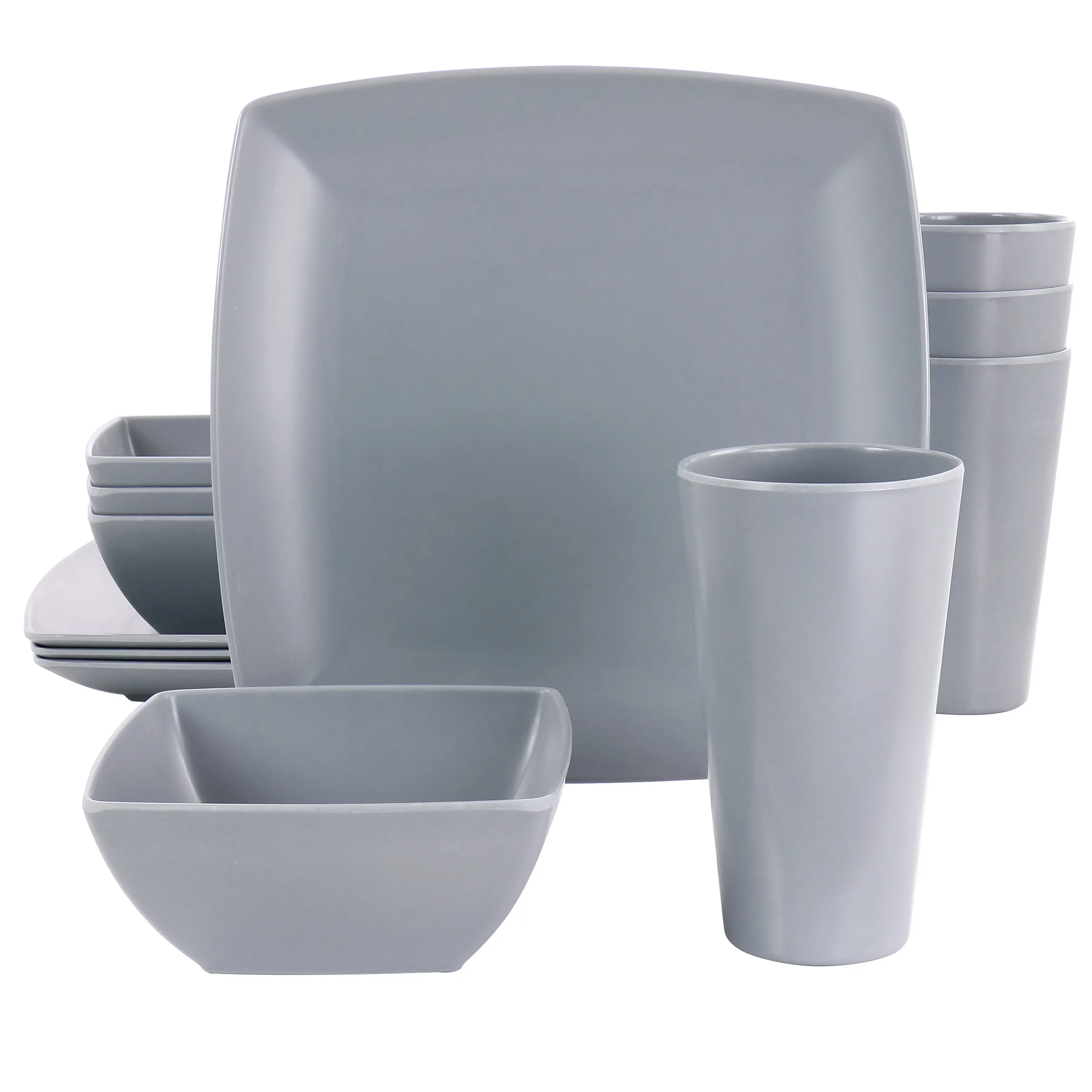 Gibson 97563.12 — Gibson Home 12 Piece Grayson Melamine Square Dinnerware Set in Gray