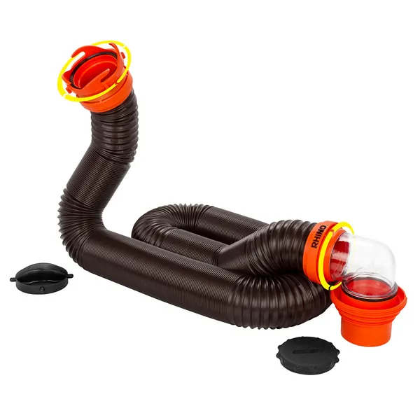 Camco 39761 — Camco RhinoFLEX 15' Sewer Hose Kit w/4 In 1 Elbow Caps