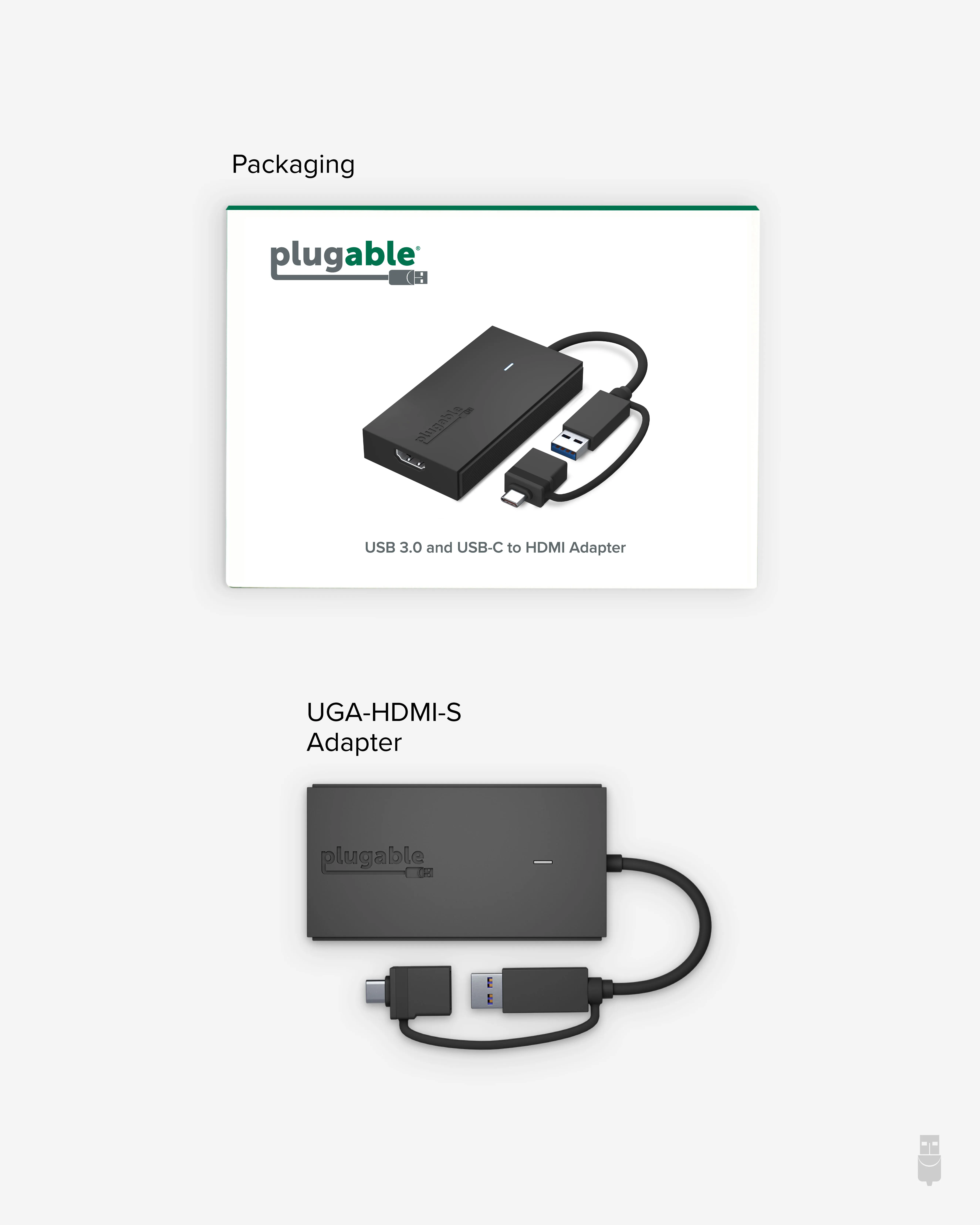 Plugable Technologies UGA-HDMI-S — PLUGABLE USB C OR USB 3.0 TO HDMI ADAPTER, UNIVERSAL VIDEO GRAPHICS ADAPTER FOR