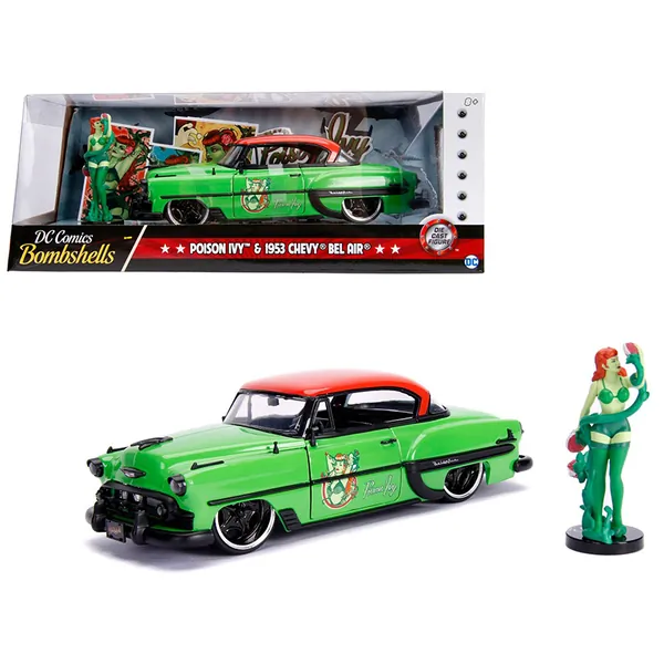 Jada Toys 30455 — 1953 Chevrolet Bel Air Green and Red Top with Poison Ivy Diecast Figure DC Comics Bombshells Series 1/24 Diecast Model Car by Jada 30455