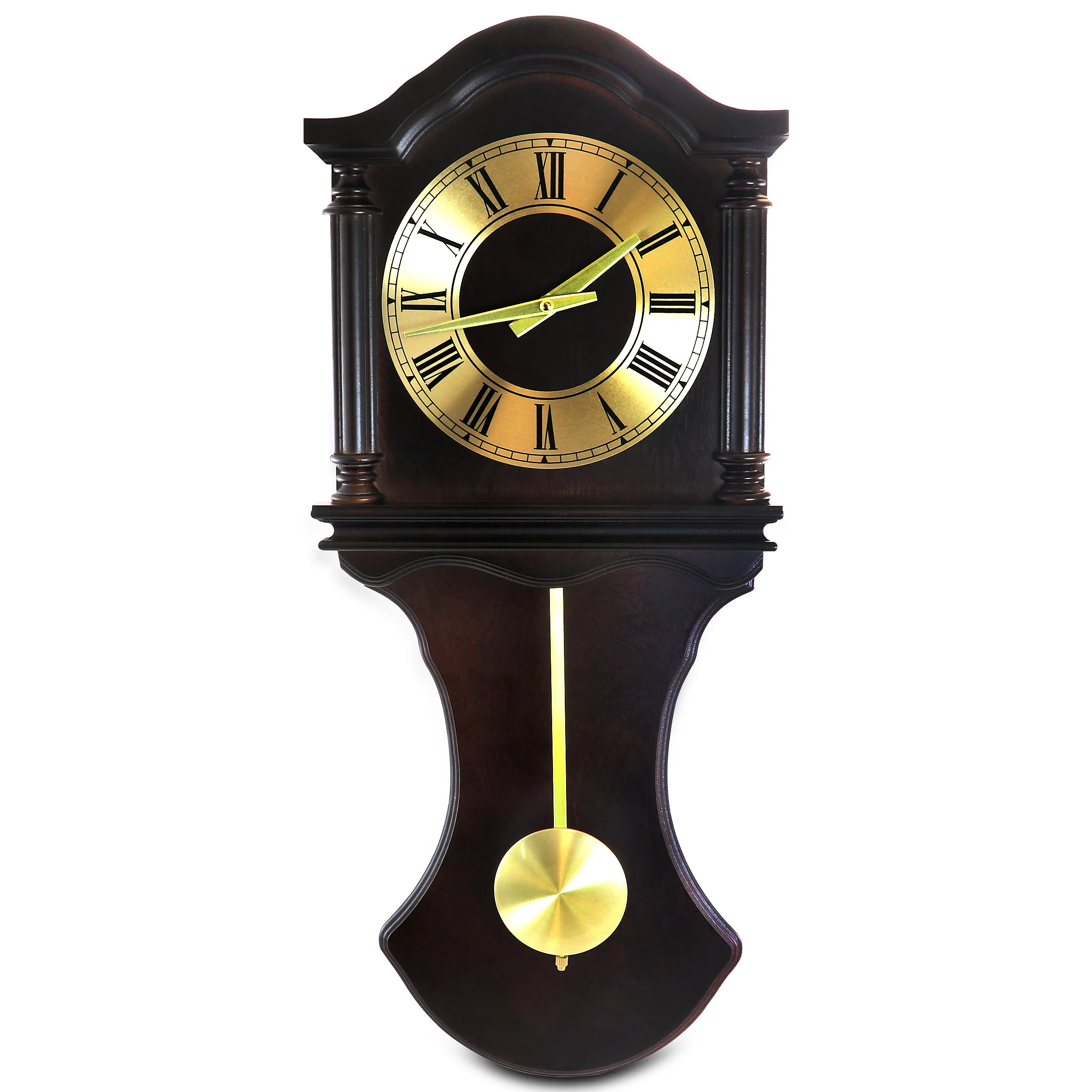BEDFORD BED1712 — Bedford Clock Collection 27.5 Inch Wall Clock with Pendulum and Chimes in Chocolate Brown Oak Finish