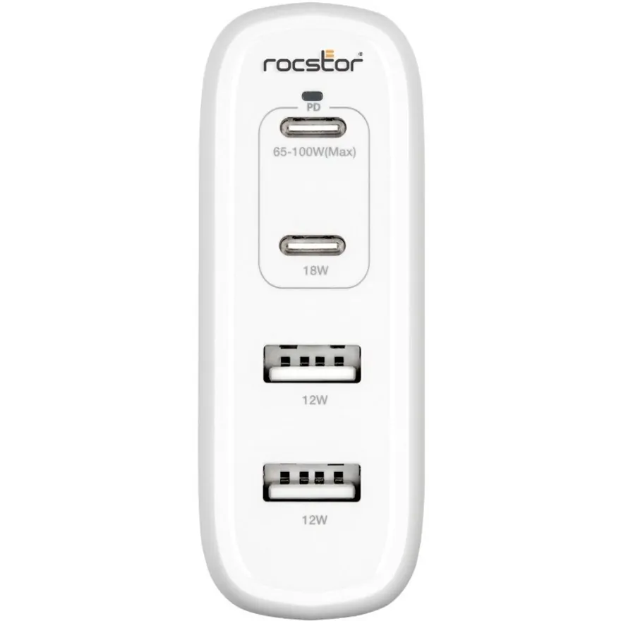 ROCSTOR Y10A245-W1 — ROCSTOR 100W 4-PORT SMART USB-C POWER AC ADAPTER CHARGER - 2X USB-C & 2X USB TYP