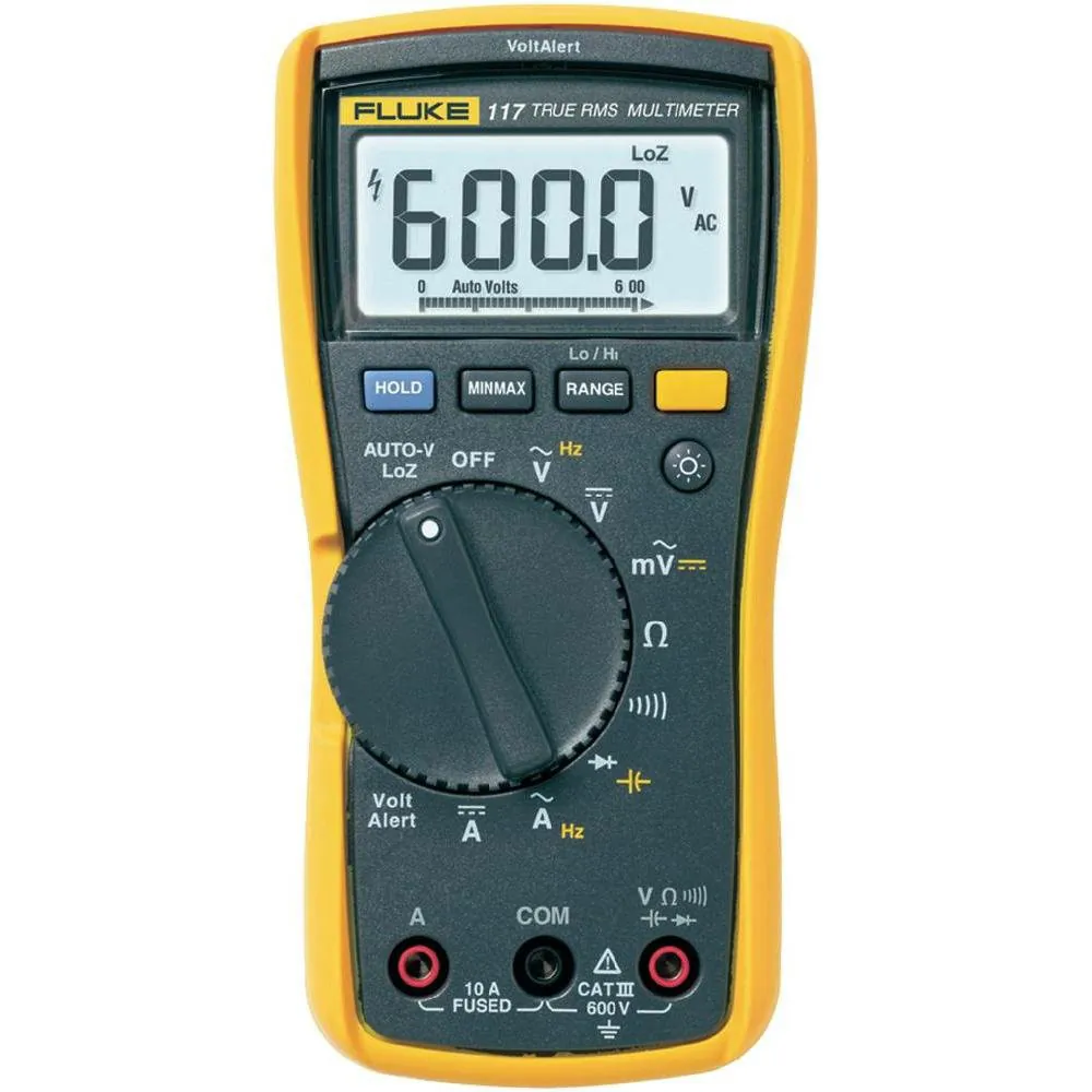 Fluke Networks FLUKE-117 — Fluke 117 Digital Multimeter, Non-Contact AC Voltage Detection, Measures Resistance/Continuity/Frequency/Capacitance/Min Max Average, Automatic AC/DC Voltage Selection, Low Impedance Mode