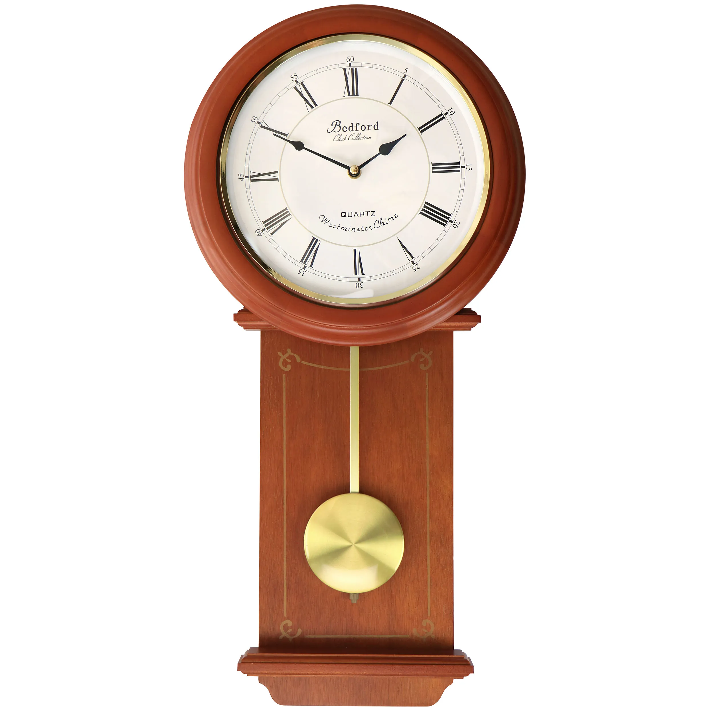 BEDFORD BED-OLIVIA — Bedford Clock Collection Olivia 24.5 Inch Cherry Wood Chiming Pendulum Wall Clock