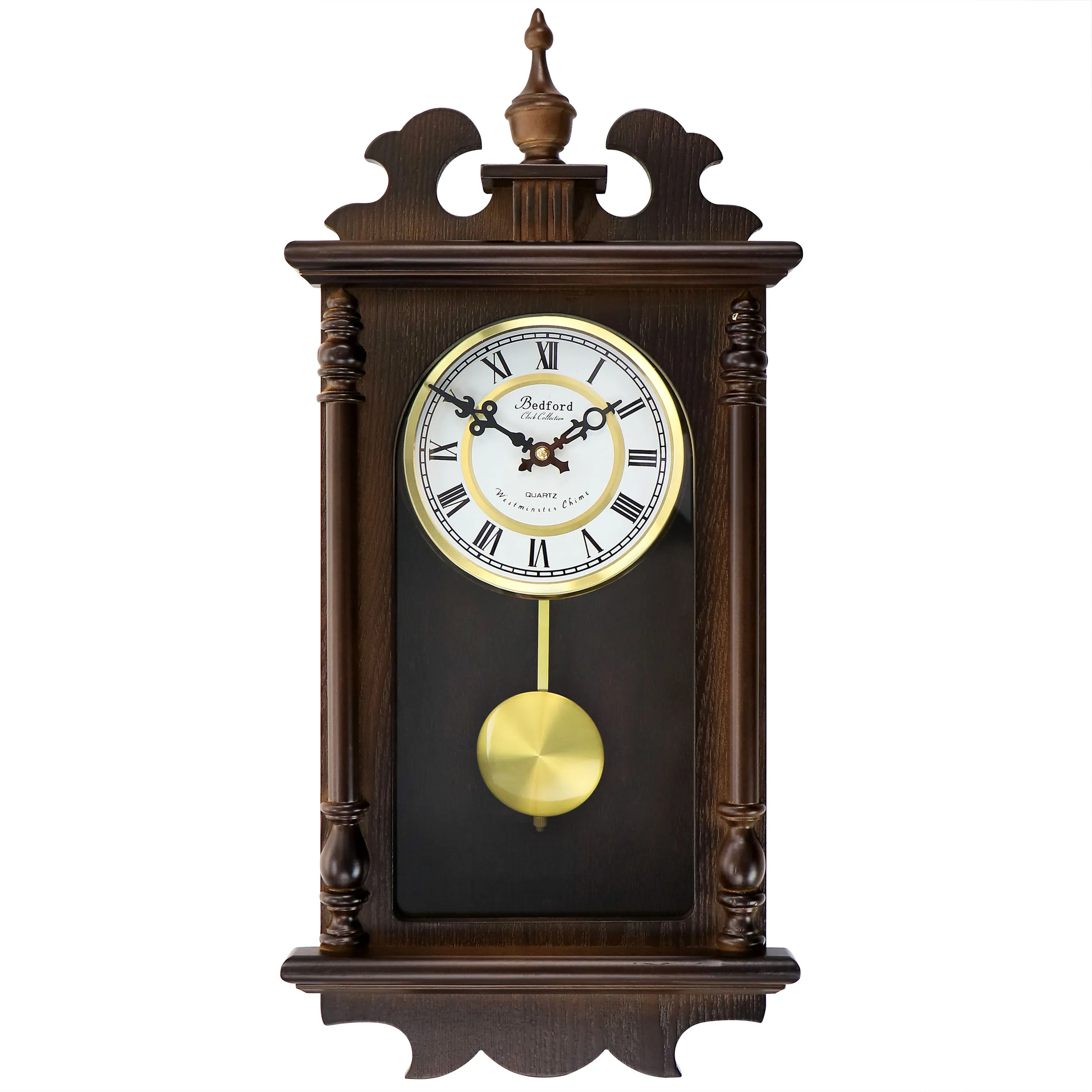 BEDFORD BED-LEO — Bedford Clock Collection Leo 21 Inch Chestnut Wood Chiming Pendulum Wall Clock