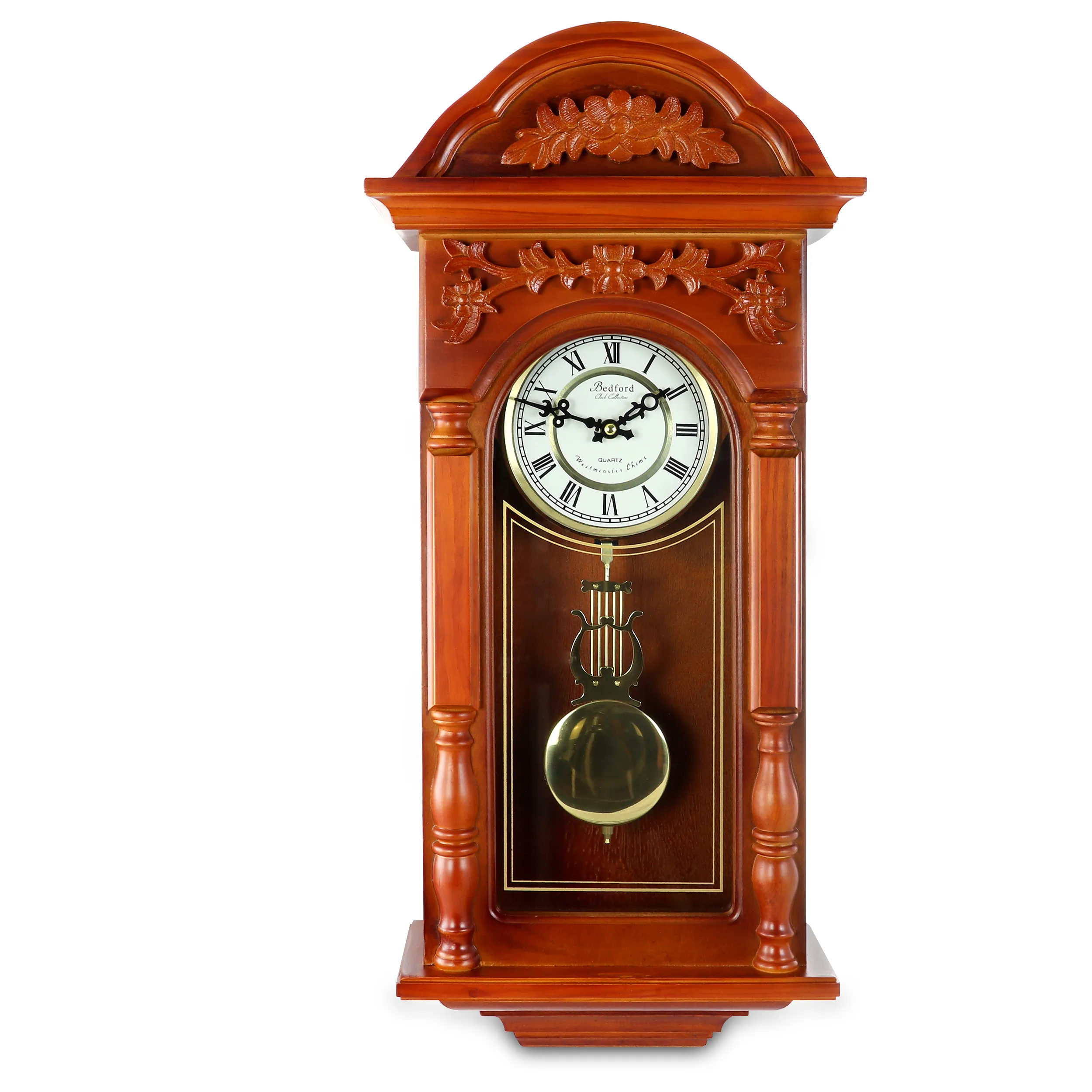 BEDFORD BED-9014 — BEDFORD 27.5 Inch Oak Finish Pendulum Wall Clock BED-9014