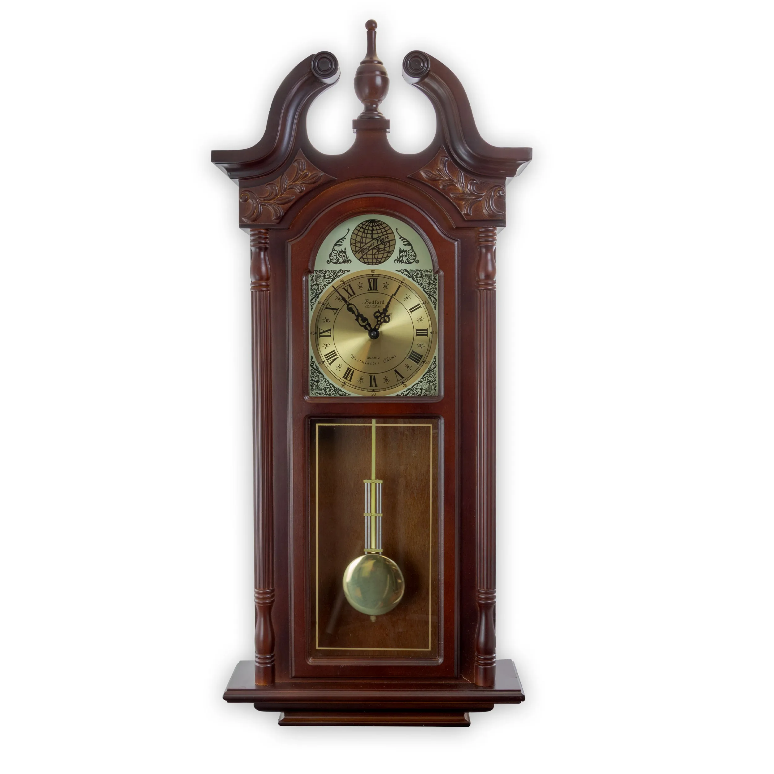 BEDFORD BED-7710 — Bedford Clock Collection 38 Inch Chiming Pendulum Wall Clock in Cherry Oak Finish