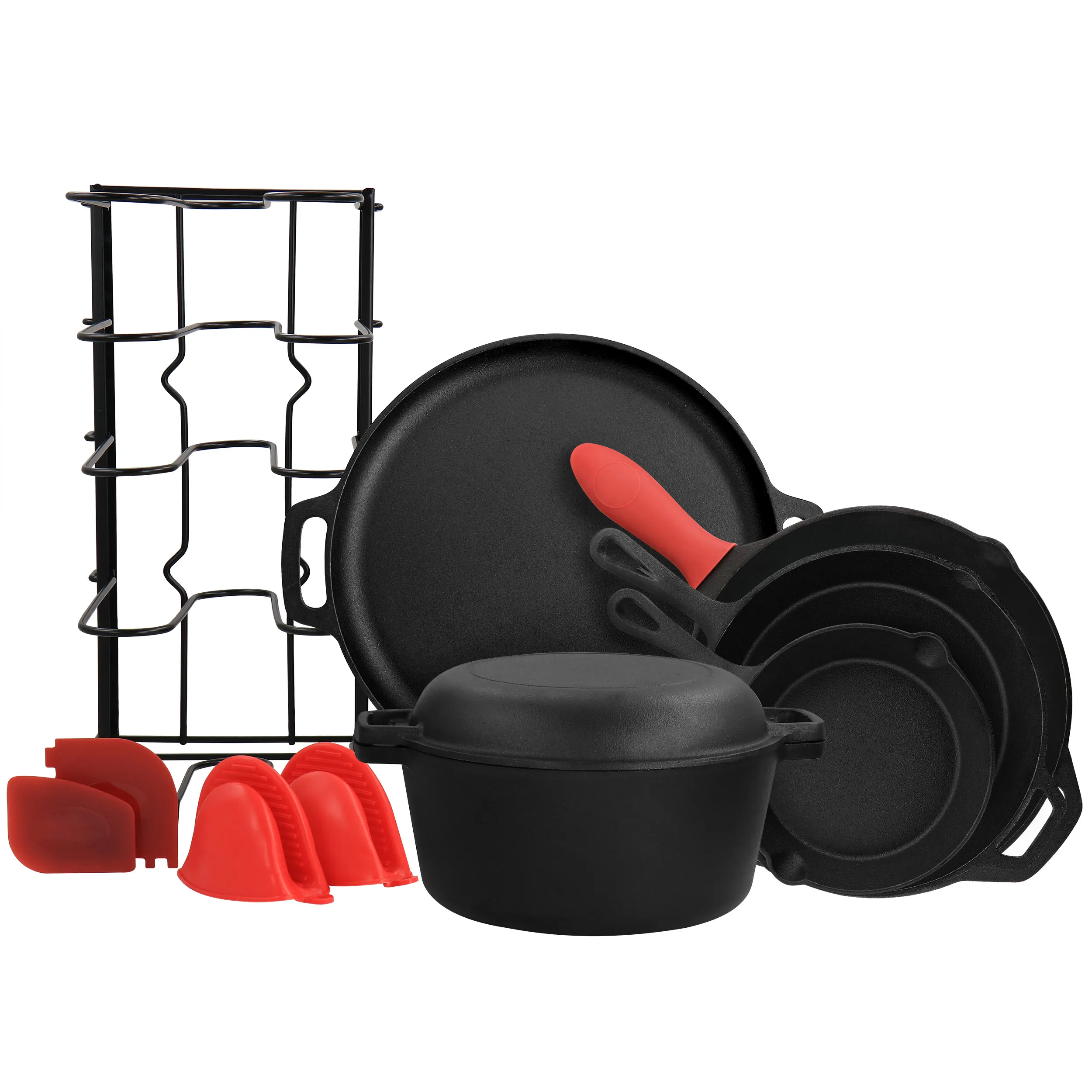 MegaChef MCCI-6P10 — MegaChef 12 Piece Round PreSeasoned Cast Iron Cookware Set